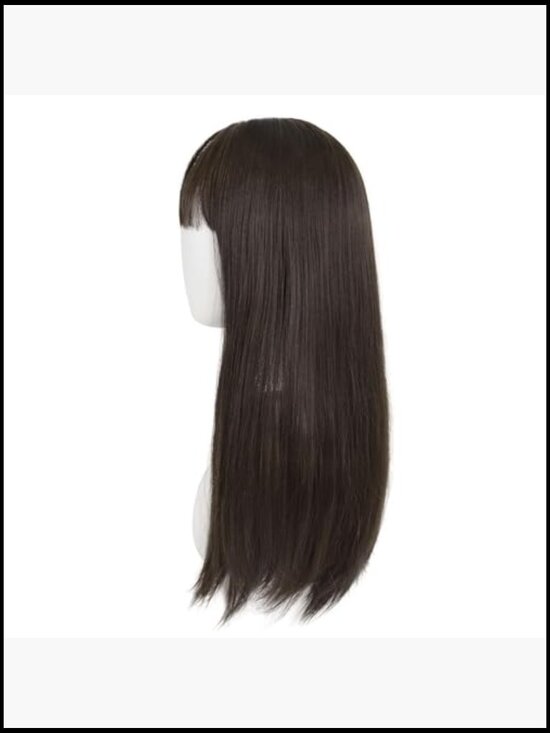24 Inch Long Straight Wig With Bangs Dark Brown Natural Daily Wear Party